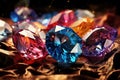 Jewel or gems on black shine color, Collection of many different natural gemstones amethyst, lapis lazuli, rose quartz