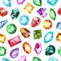 Jewel gems pattern. Crystal gemstone, jewels game gemstone, luxury brilliant, sapphire and ruby gems seamless vector Royalty Free Stock Photo