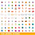 100 jewel icons set, cartoon style Royalty Free Stock Photo