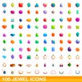 100 jewel icons set, cartoon style Royalty Free Stock Photo