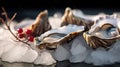 The Jewel-Like Fresh Oyster Rests Gracefully on a Bed of Frosty Crushed Ice. Generative AI