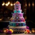 Jewel-toned Delight: Vibrant Multi-tiered Wedding Cake