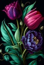 Jewel-toned tulips motifs, AI generated creative background