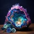 Jeweled Geode in Deep-Sea Bioluminescence Art Style