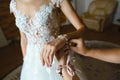 Jeweler bracelet on the bride`s hand. bride and wedding concept