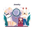 Jeweler concept. Goldsmith examining and faceting diamond