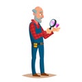 Jeweler Diamond Expert Vector. Jewels And Diamonds. Man Examines Faceted Diamond In Workplace. Cartoon Character Royalty Free Stock Photo