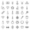 Jeweler gem icons set, outline style