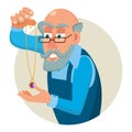 Jeweler, Goldsmith Profession Man Vector. Sapphire, Emerald, Gemstones. Appraiser Quality Check Process. Cartoon