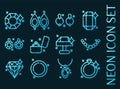 Jeweler set icons. Blue glowing neon style. Royalty Free Stock Photo