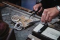 Jeweler at work in jewelery workshop Royalty Free Stock Photo