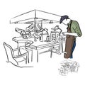 Jeweler working in jewelery shop vector illustration sketch dood