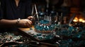 Jeweler working with precious stones in workshop, closeup view