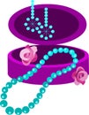 Jewelery box with earring, necklace and flowers Royalty Free Stock Photo