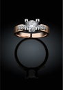 Jewelery ring with big diamond on black background, clipping pat