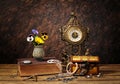 Jewellery, clocks and flowers Royalty Free Stock Photo