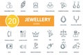 Jewellery icon set. Collection of simple elements such as the engagement rings, watches, ring box, religious jewelery