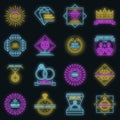 Jewellery icon set vector neon Royalty Free Stock Photo