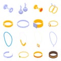 Jewellery icons set, isometric style