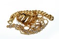 Jewellery or jewelry on white background, decorative items worn for personal adornment, such as brooches, rings,