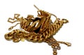 Jewellery or jewelry on white background, decorative items worn for personal adornment, such as brooches, rings,