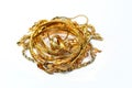 Jewellery or jewelry on white background, decorative items worn for personal adornment, such as brooches, rings,