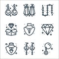 jewellery line icons. linear set. quality vector line set such as earring, earring, necklace, diamond, necklace, diamond, chain,