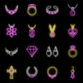 Jewellery necklace luxury icons set vector neon