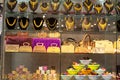 Jewellery, purses and boxes in a jewels shop