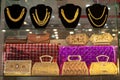 Jewellery and purses placed in a jewellery shop