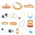 Jewelry and accessories cartoon icons in set collection for design.Decoration vector symbol stock web illustration. Royalty Free Stock Photo