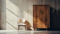 Editorial Style Photograph Of Jewelry Armoire In Simple Brutalist Environment