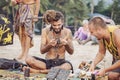 Jewelry artist selling his art at Kudli beach, Gokarna, Karnataka, India