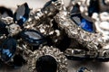 jewelry with blue saphire. Necklace or bracelet with cubic zirconia, diamonds and topaz.Sapphire, Blue Diamond. Closeup