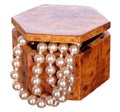 Jewelry box with beads, pearls and jewellery isolated on white background. Royalty Free Stock Photo