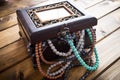 Jewelry box full of beads, treasure chest Royalty Free Stock Photo