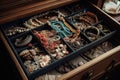 a jewelry box overflowing with bracelets, necklaces and rings Royalty Free Stock Photo