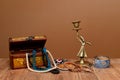 Jewelry boxes, necklaces and figures from the brass Royalty Free Stock Photo