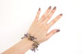 Jewelry Bracelets Isolated for Top View. Woman is Hand with Stone or Beads Bracelet for Accessories on White Background