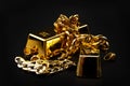 Jewelry buyer, pawn shop and buy and sell precious metals concept theme with a pile of golden rings, necklace bracelet and gold