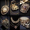 Jewelry collage. Collection of beautiful necklaces and pendants with jemstones. Generative AI