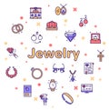 Jewelry color linear vector icons set. Royalty Free Stock Photo