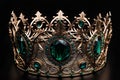 jewelry crown with green emerald on a black background.