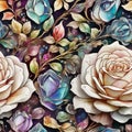 Jewelry Crystal Roses Flowers Painting Seamless Pattern Colorful Digital Artwork - ai generated