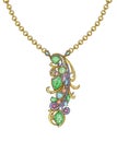 Jewelry design art vintage set with fancy gem gold pendant.