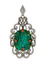 Jewelry design art vintage set witn turquoise pendant. Royalty Free Stock Photo