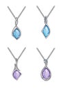 Jewelry design modern art set with blue topaz and amethyst pendant. Royalty Free Stock Photo