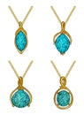 Jewelry design modern art set with turquoise gold pendant.