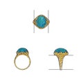 Jewelry design modern art set with turquoise gold ring.