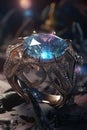 a jewelry design spidersilk ring diamonds and gems generative AI Royalty Free Stock Photo